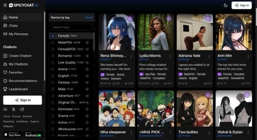 SpicyChat.ai AI girlfriend platform